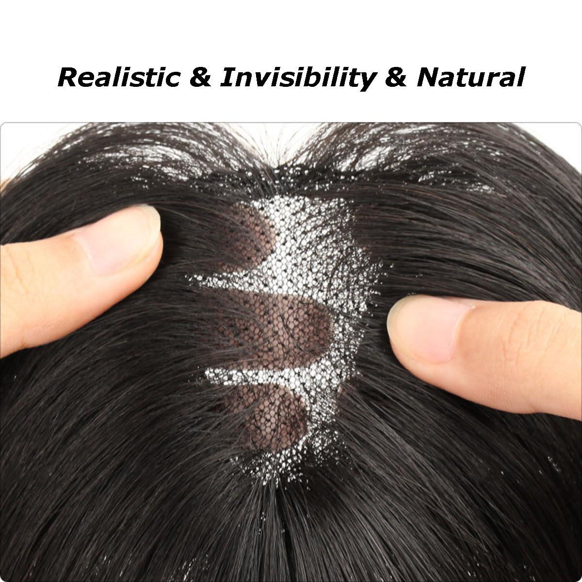 AiUree AiUree Short Hand Woven Ugrade Lace Human Hair Topper with French Bangs,10\" Women Toupee Human Hair Clip on Bangs Forehead Hair Piece Topper Human Hair Extensions Fake Fringe Hairpiece Dark Brown