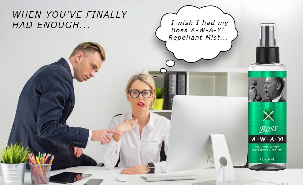 A-W-A-Y! Boss Repellant Mist - Gag Gifts for the Office Party - Hilarious Silly Boss Present - Unique Prank Stuff - Funny Gift for Bosses Day