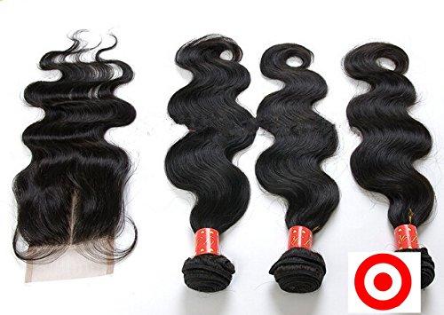 DaJun DaJun Hair 7A Middle Part Lace Closure with 3 Bundles Peruvian Virgin Remy Human Hair Body Wave Natural Color (trademark:DaJun)12"closure+22"24"24"weft