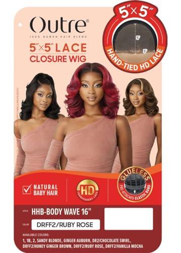 Outre Outre - 5X5 Lace Closure Wig - Human Hair Blend - Body Wave 16\" (DR2/CHOCOLATE SWIRL)