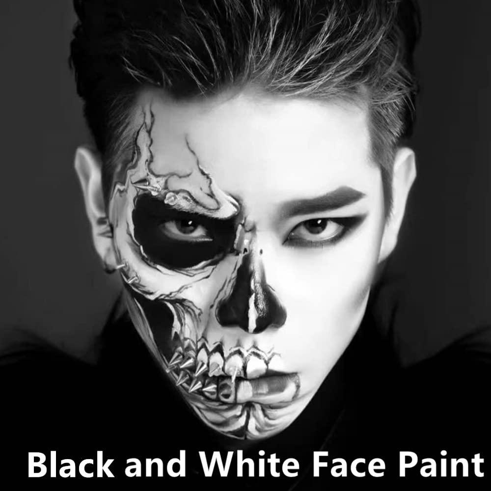 Go Ho Go Ho Black and White Face Body Paint(4.74 oz),Water Based Cream White and Black Face Painting Kit for SFX Cosplay Costumes Festivals Halloween Skull Zombie Skeleton Goth Vampire Makeup