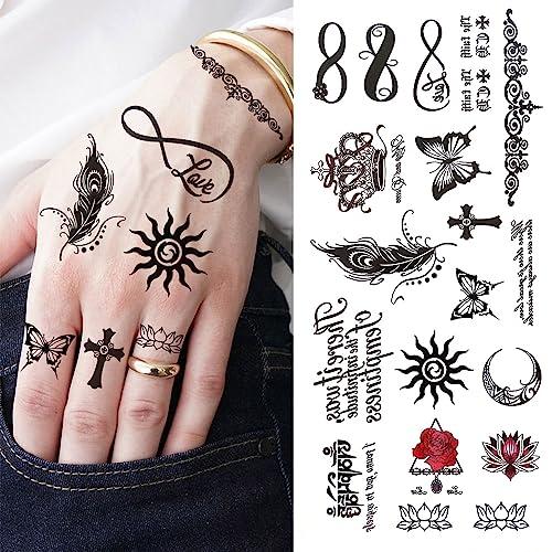 TTHUONG THATHU Blue Rose Lace Temporary Tattoos Fro Women Kids Infinity Face Tattoo Feather Sticker Body Art Small Tatoo 3D