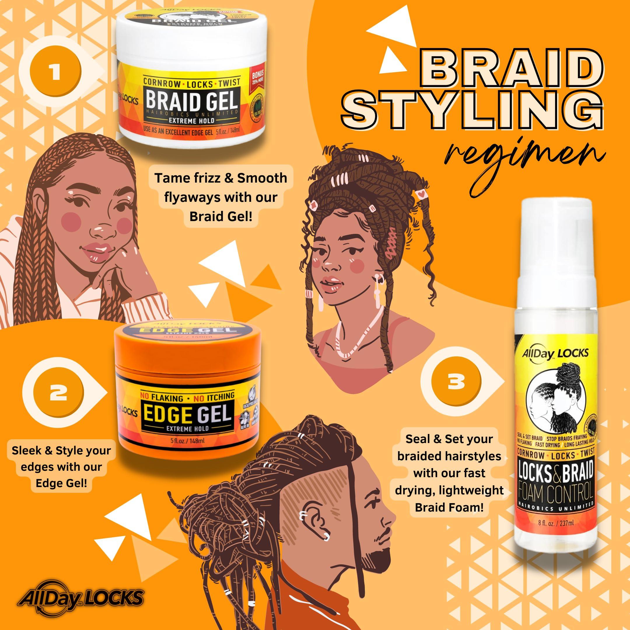 AllDay Locks AllDay Locks Braid Foam | Long Lasting Mousse for Style & Shine | No Frizz or Fraying | Moisturizes & Seals Braids, Locks, Twists, Cornrows | 8 oz, 2-pack