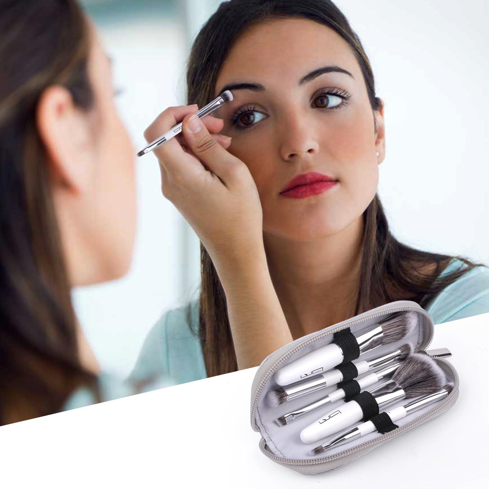 Brush Master Brush Master Travel Makeup Brushes Set w/Pouch, 5PCS Double Ended Portable Mini Cosmetic Brushes Kit for Foundation, Eyeshadow, Lip, Blush Make Up Brushes Professional(White)