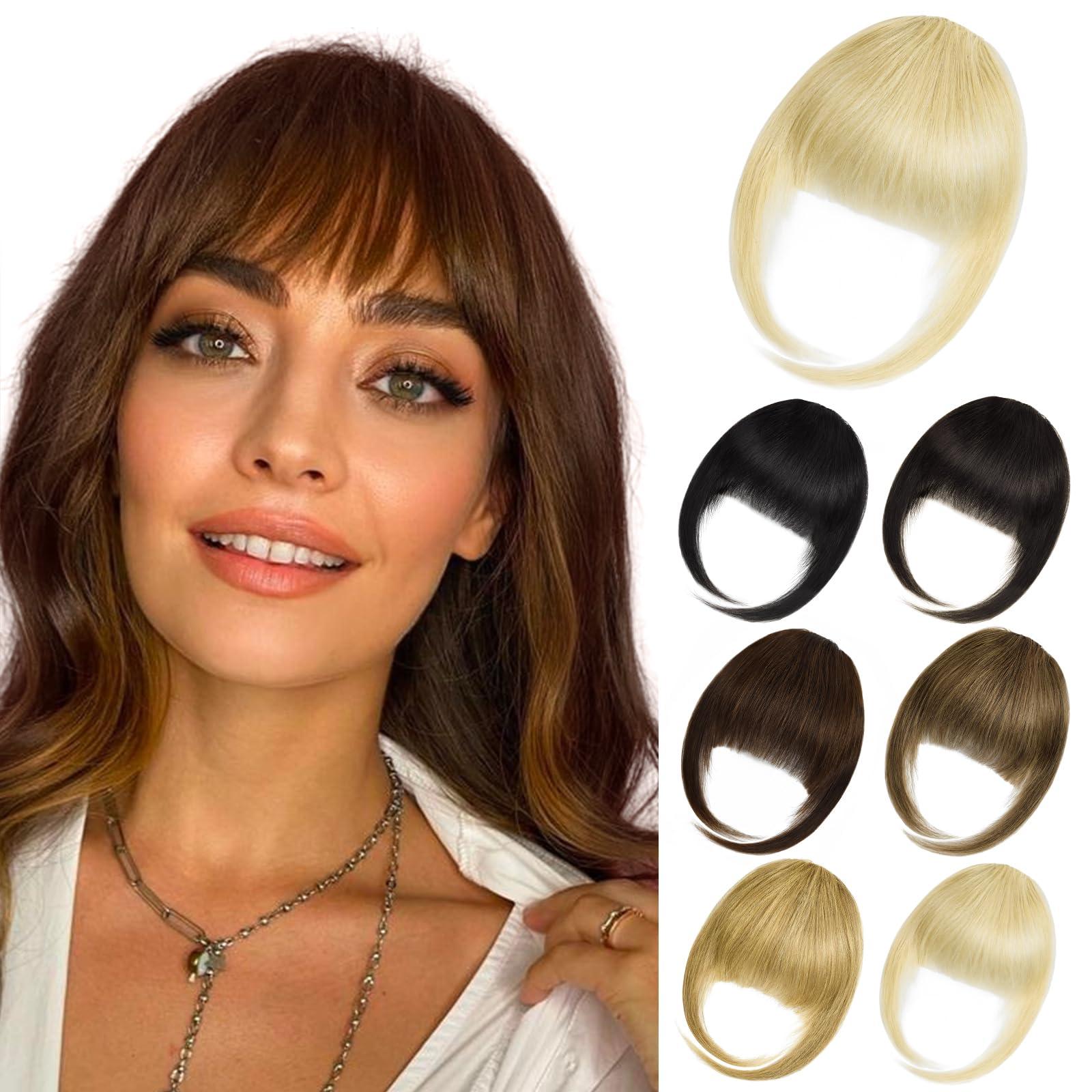 Yamel Yamel Clip in Fringe Bangs 100% Real Human Hair Pieces for Women Platinum Blonde