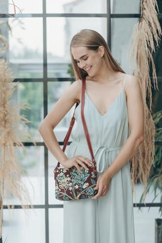 Signare Signare Tapestry Crossbody Bag Shoulder Purse for Women In William Morris Tree of Life in Red (XB02-ART-WM-TLRD)