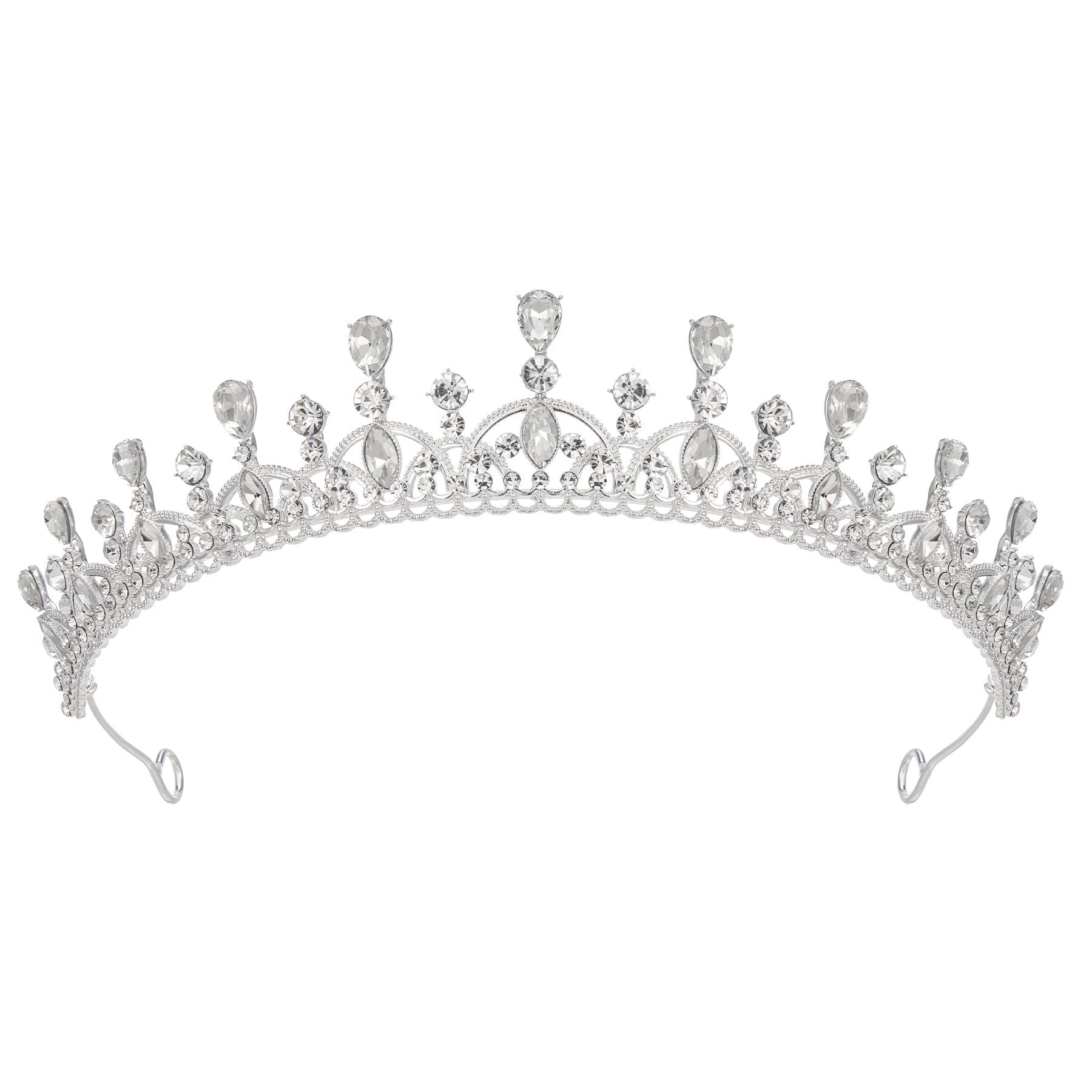 SWEETV SWEETV Princess Tiara for Women, Crystal Wedding Tiaras for Bride, Silver Crown for Birthday Quinceanera Pageant Party Prom,Costume Hair Accessories Gift, 01 Silver