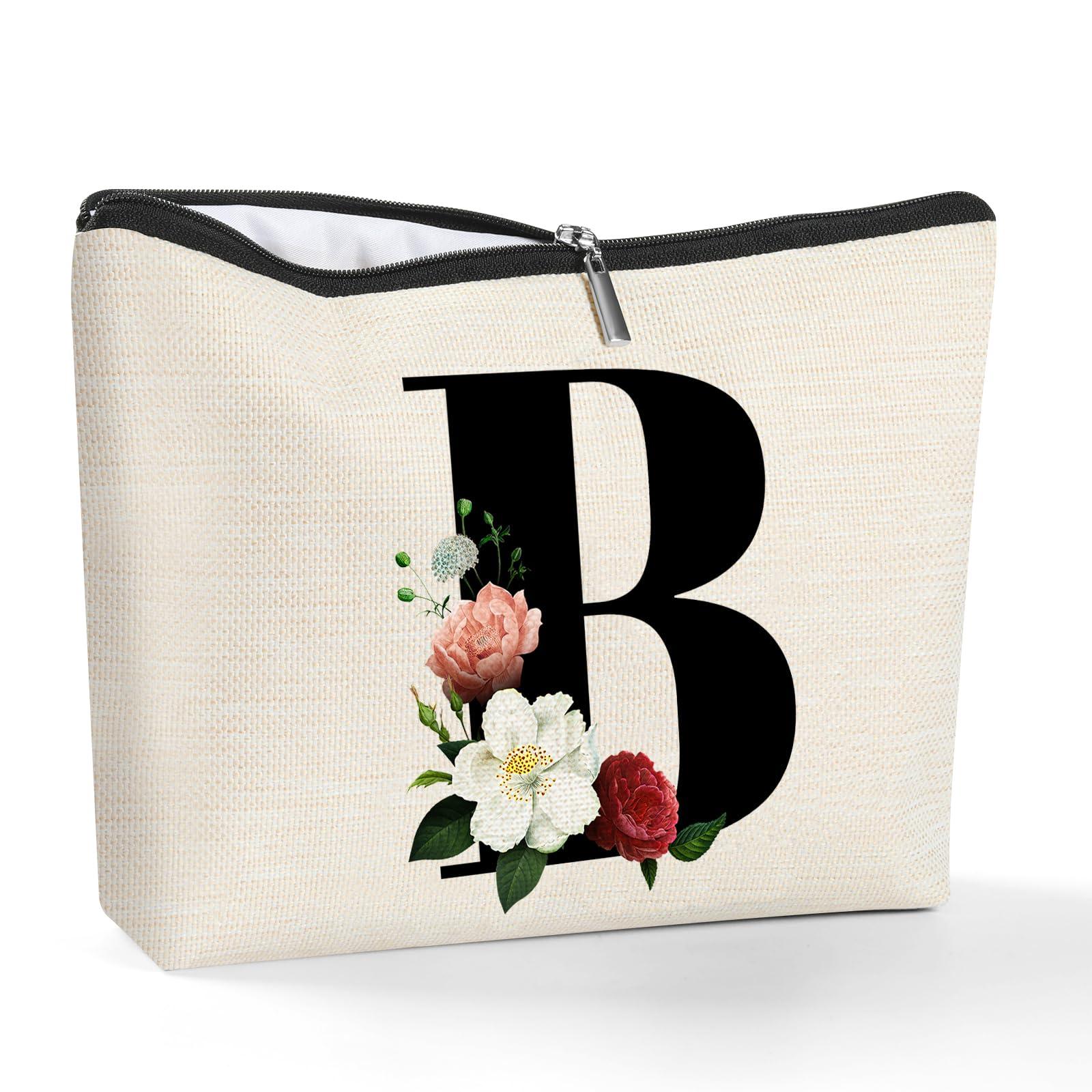 Gyflo Personalized Makeup Bag with Initials, Letter B Cosmetic Bag Toiletry Pouch A-Z Travel Make up Bag Monogram Toiletry Bag, Gifts for Women Teens Girls (B)
