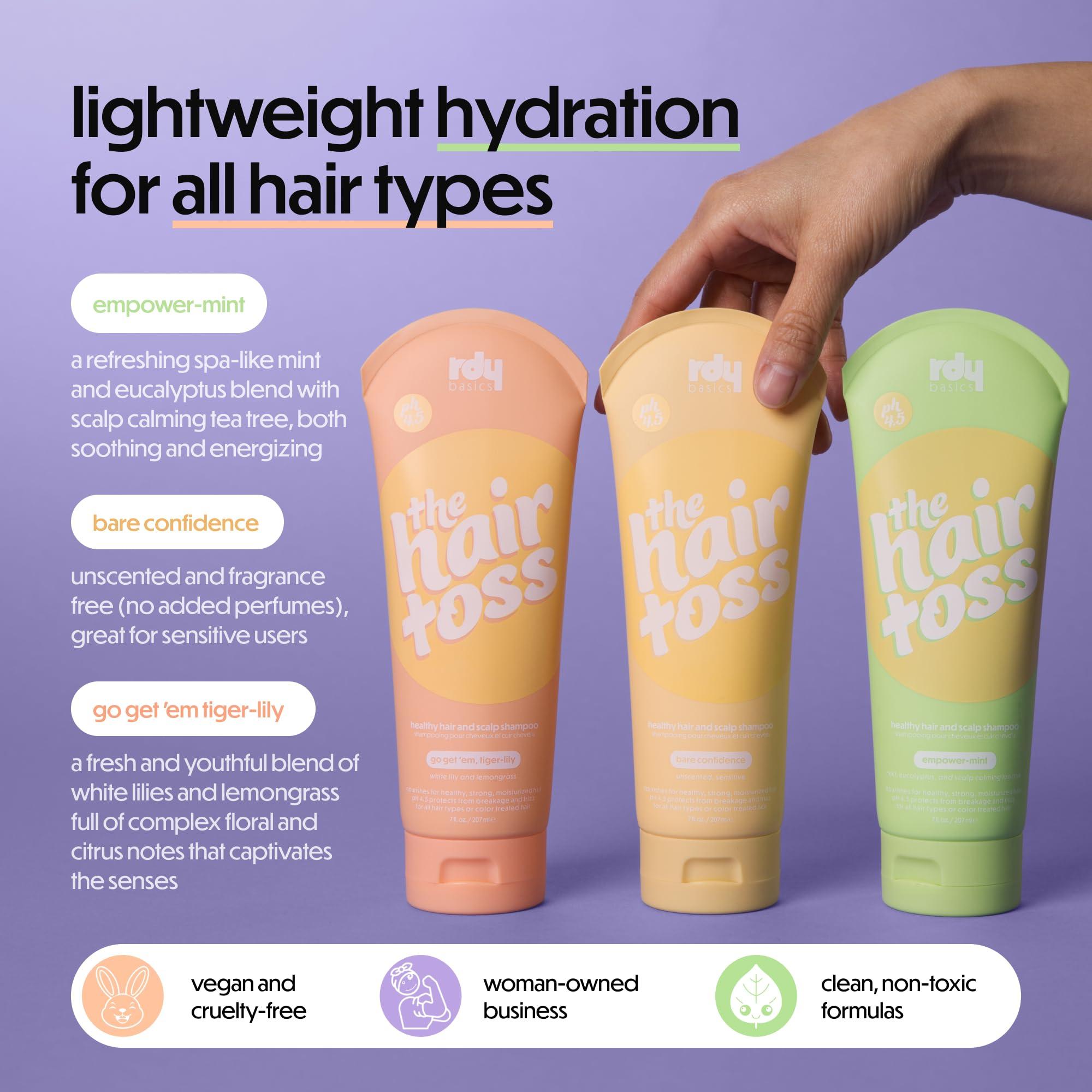 rdy basics The Hair Toss Detangling Shampoo & Conditioner Set, Lightweight Low Ph for Strengthening and Detangling All Hair Types | Paraben & Sulfate Free for Sensitive Scalp | 13.5oz (White Lily & Lemongrass)