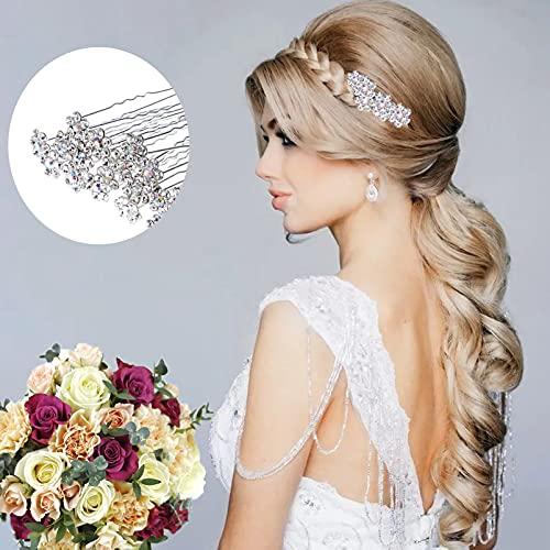 Songqee 40 Pieces Wedding Flower Hair Pins Rhinestone Hair Clips Prom Hair Accessories U Shape Barrette with a Storage Box for Bridal Wedding Women Hair Jewelry