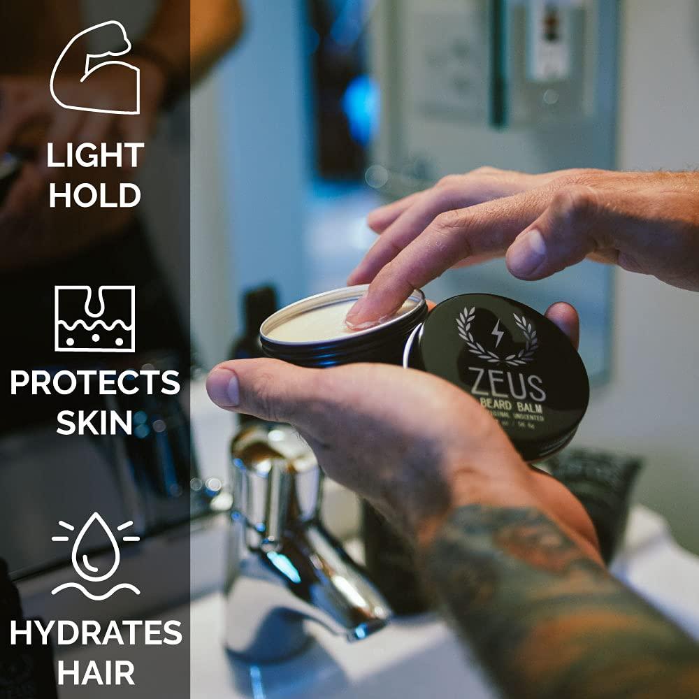 ZEUS ZEUS Beard Balm, Natural Beeswax & Shea Butter Balm, Softening Conditioner for Facial Hair – MADE IN USA (Sandalwood) 2 oz.