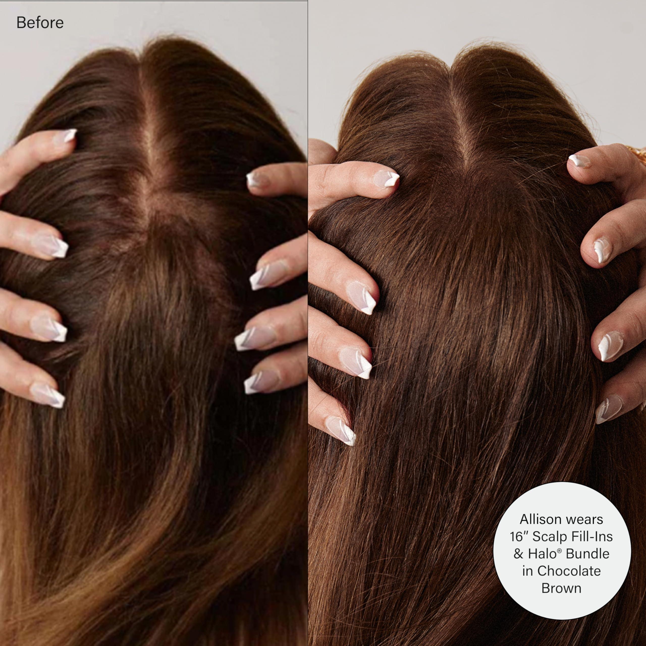 Luxy Luxy Hair 16\" Chocolate Brown Scalp Hair Fill-Ins Clip-In Hair Extensions (40 grams) 100% Remy Human Hair, For Thinning Near Scalp, 4-Piece Set, Mimics Hair Growth