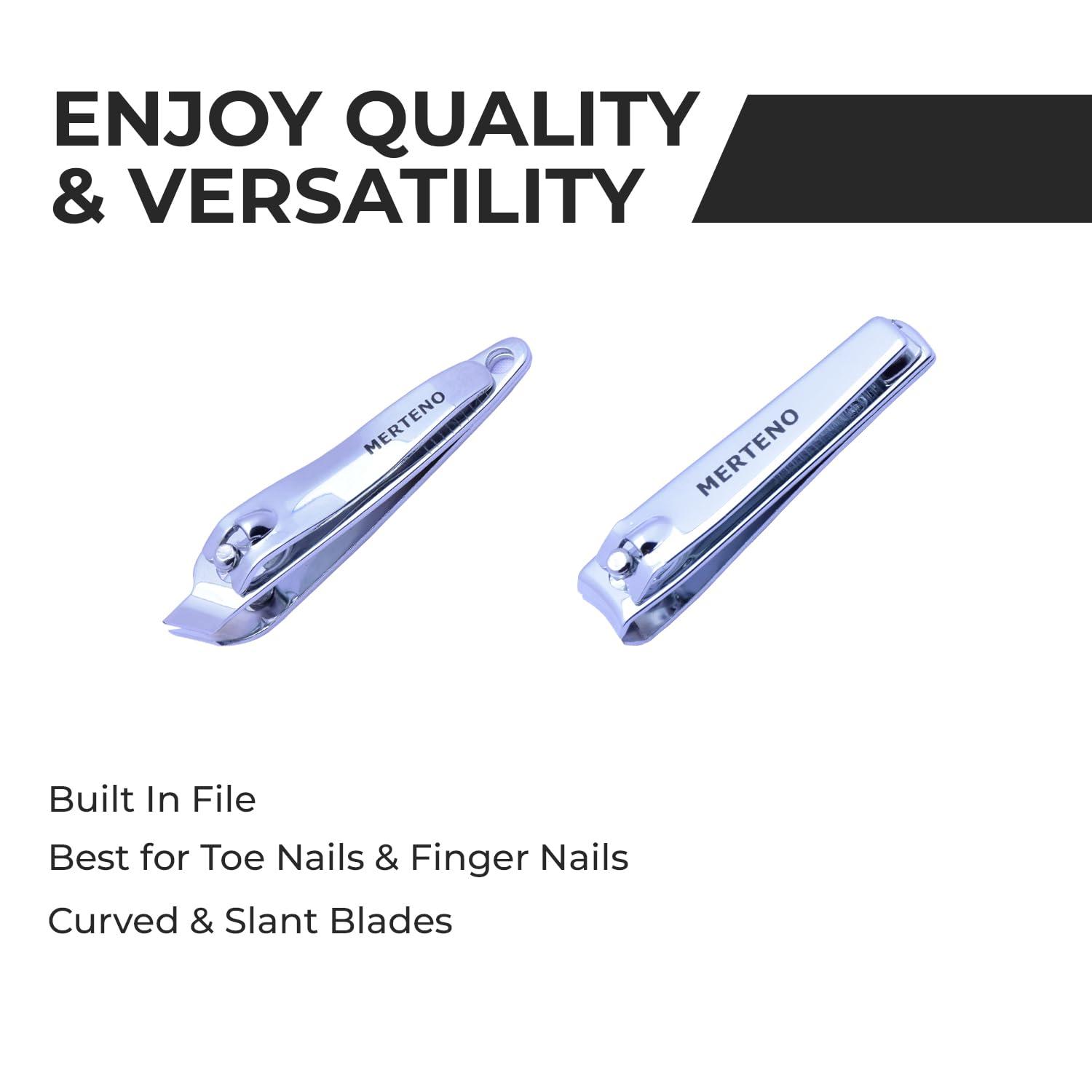 MERTENO Professional Nail Clippers Set 3 Pack Premium Sharp Stainless Steel Fingernail & Toenail Clippers with Sturdy Travel Tin Case, Professional Manicure Kit Fingernail Tools for Nail Care (Silver)