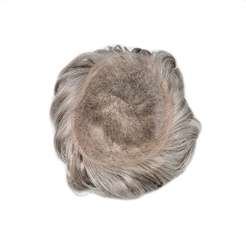 Generic Toupee for Men Human Hair Replacement Systems Full French Lace Mens Toupee Hairpieces Bleached Knots Swiss lace Hair Systems for Men All Lace Male Wig Unit(7X9\"-120% density#550 Medium Light Brown with 50% Gray )