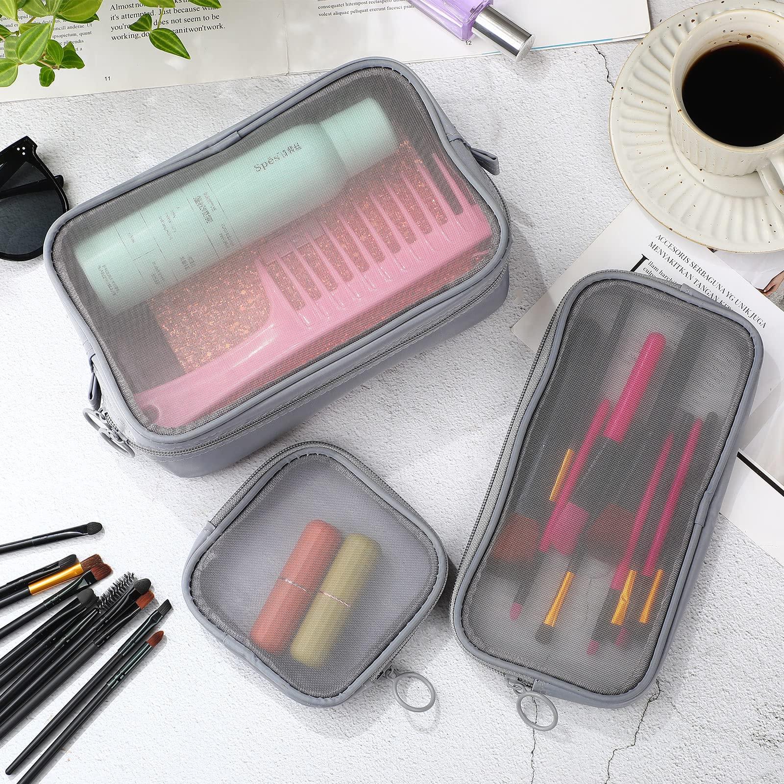 Weewooday Weewooday 4 Pcs Mesh Makeup Bag Mesh Cosmetic Bag Travel Toiletry Pouch with Zipper Mini Makeup Cosmetic Purse for Daily Accessory (Pink,Small)(Small, Large, Medium,Gray)