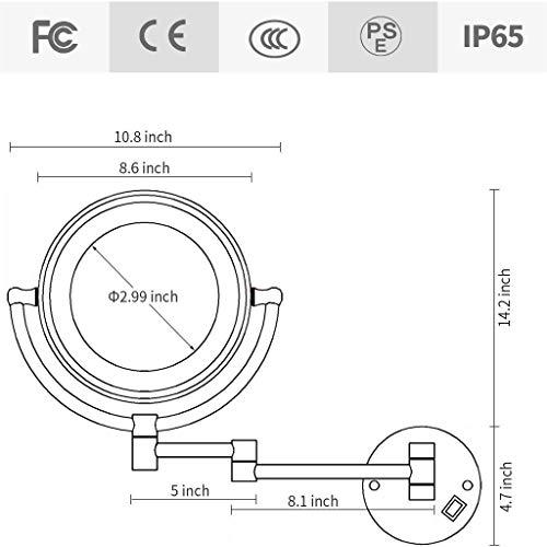 KWEE KWEE LED Makeup Mirror Wall Mount 10x Magnification, Double Sided Magnifying Makeup Mirrors with Lighted, 8.5 inch Extension - for Bathroom Shaving Gold Finish