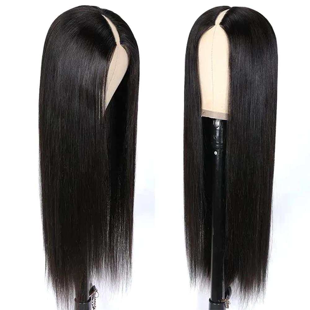 Pobokix Pobokix Straight V Part Wigs Human Hair Upgrade U Part Human Hair Wigs for Women Glueless Full Head Clip In Half Wigs 180% Density Natural Color (18inch, V Part Straight Wig)