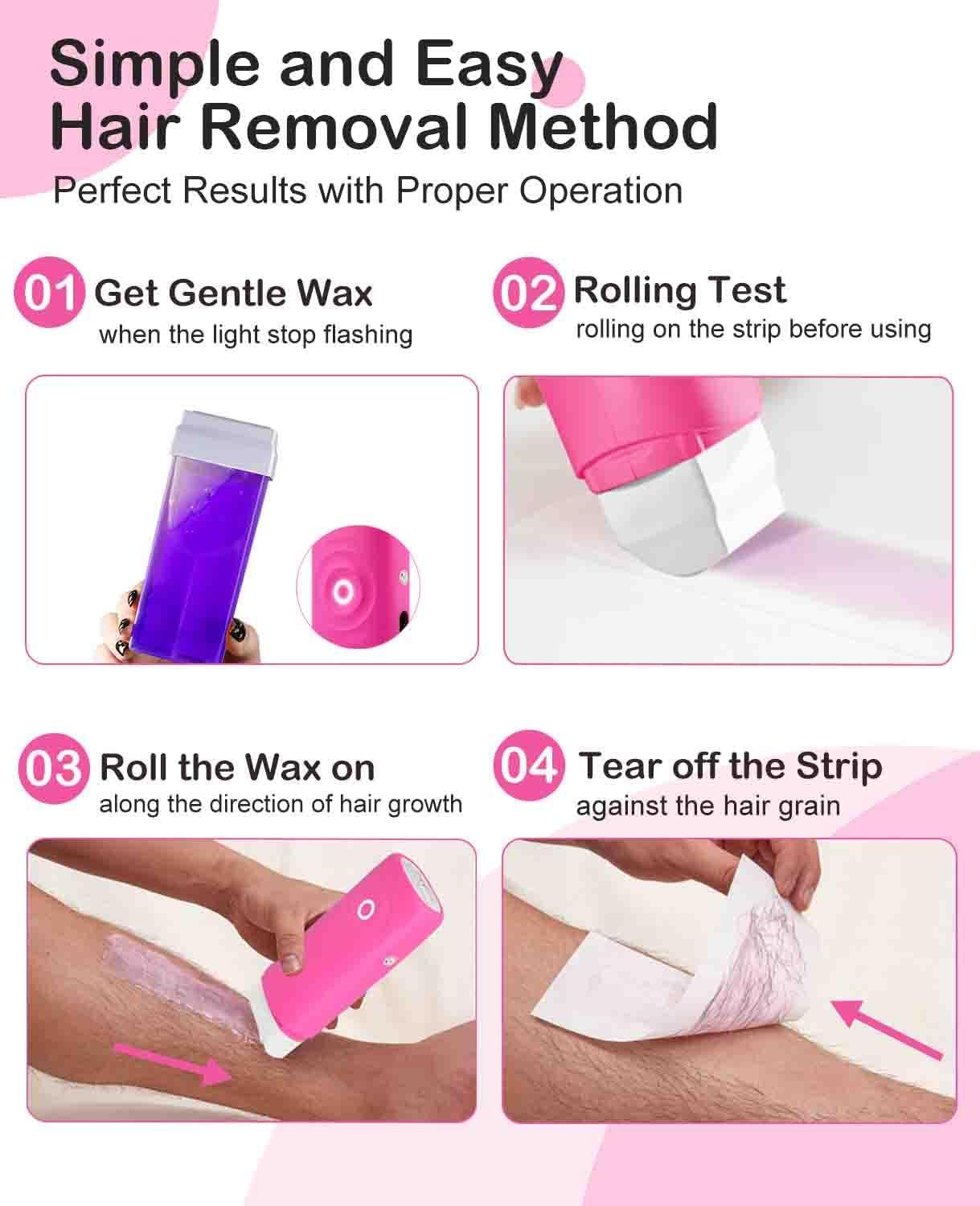 WaxPro Smart Roll on Wax Kit, Wax Roller Kit for Hair Removal,Waxing Kit at Home, Easy Waxing Kit for Women and Men, Suitable for Beginners Waxing at Home