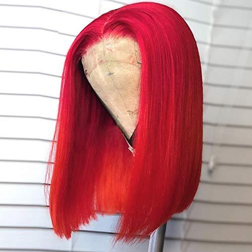 Smavida Red Bob Wig T Part Lace Front Silky Straight Human Hair Wigs for Women Glueless Bob Wigs Pre plucked with Baby Hair 150% Density 14 Inch Middle Part 13x1x4 Lace Front Bob Red Human Hair Wigs