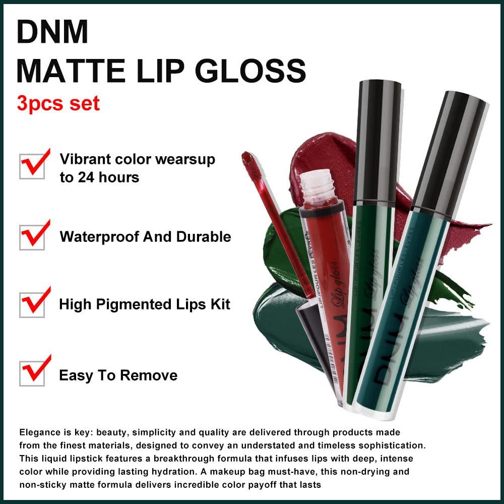 AMY'S DIARY AMY\'S DIARY 3Pcs Dark Red Green Matte Liquid Lipstick Sets,Matte Lipstick Lip Stain Long Lasting 24 Waterproof Lip Gloss Gift Set Matt Liquid Makeup Lipstick for Women