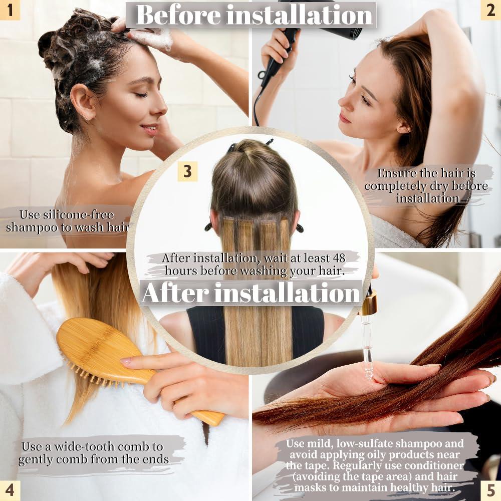 OBHD Light Brown Tape in Hair Extensions Human Hair, 20pcs 16 Inch Remy Hair Extensions Straight Human Hair Tape in Extensions Skin Weft Tape Extensions Human Hair (30#,16 Inch)