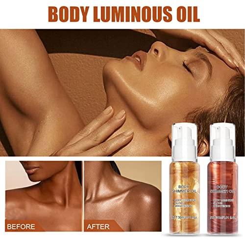 DMXYWO Body Shimmer Oil, Waterproof Moisturizing Liquid Highlighter Glow Body Makeup Illuminator, Face Brighten Shimmering Highlighter Bronze, Non-Sticky, Summer Body Glitter Gel Liquid Luminizer (Golden Brown)
