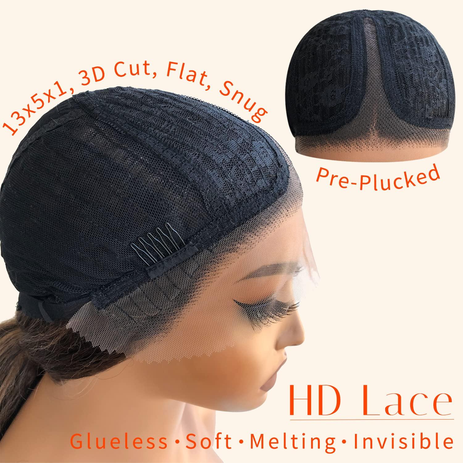 BlackSwern BlackSwern Dark Blue Wig Blue Body Wave Lace Front Wig, Glueless Lace Wig, Pre-plucked Pre-layered Body Wave Wig with Curtain Bangs for Black Women, 24