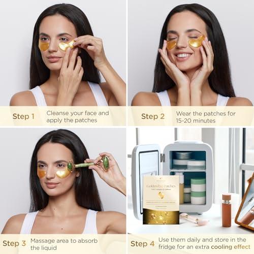 PLANTIFIQUE PLANTIFIQUE Gold Under Eye Patches for Puffy Eyes and Dark Circles 5 Pairs Under Eye Masks for Dark Circles and Puffiness Eye Gels with Collagen & Caffeine Eye Patches Gold Eye Mask Skincare