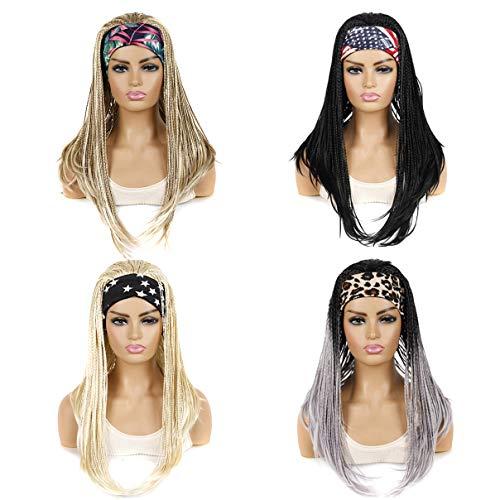 KXW KXW Braided Headband Wigs for Black Women, Long Braided Wigs with Handband Attached, Box Braid Wig Crochet Hair, Hip Hop Punk Style (4 Colors, 18in/45cm)