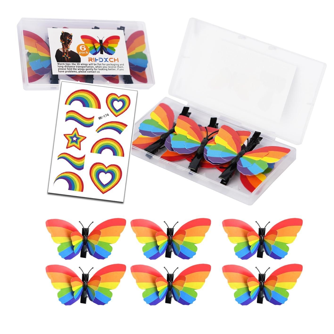 RIHDXCH 6 Pieces Gay Pride Day Rainbow Butterfly Hair Clip.Holiday Hair Accessories for Girls Women Wedding Birthday Gifts.LGBT Women Girls Party Parades Celebrations Festival Decorations