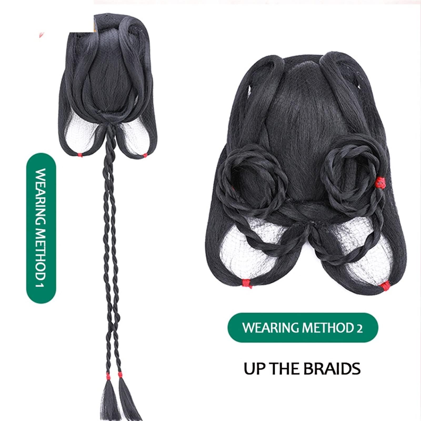 Oligage Oligage Synthetic Chinese Traditional Hanfu Wig Hair Bun Retro Black Chignon Fake Ancient Chinese Hair Bun Princess Cosplay Wig (Color : 23)