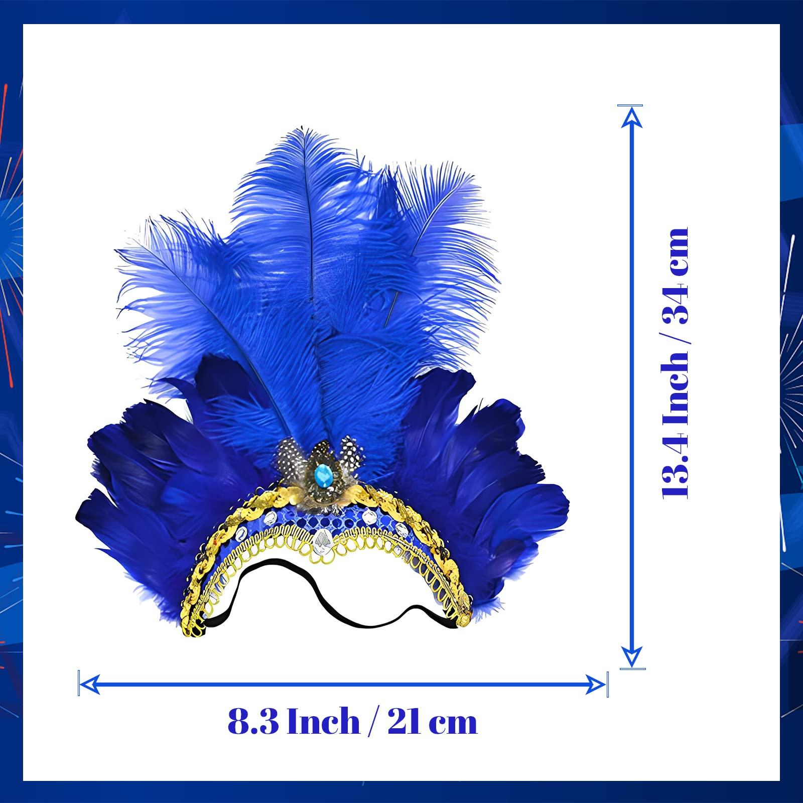 Goenb Goenb Mardi Gras Headband, Mardi Gras Headband for Women Girls Showgirl Carnival Feather Headpiece for Hawaii Costume Party (Blue)