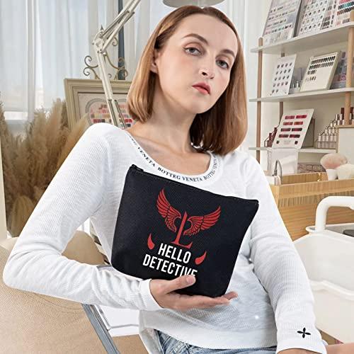 LEVLO LEVLO Lucifer TV Show Cosmetic Make Up Bag Lucifer Morningstar Gift Hello Detective Lucifer Makeup Zipper Pouch Bag For Women Girls (Hello Detective Black)