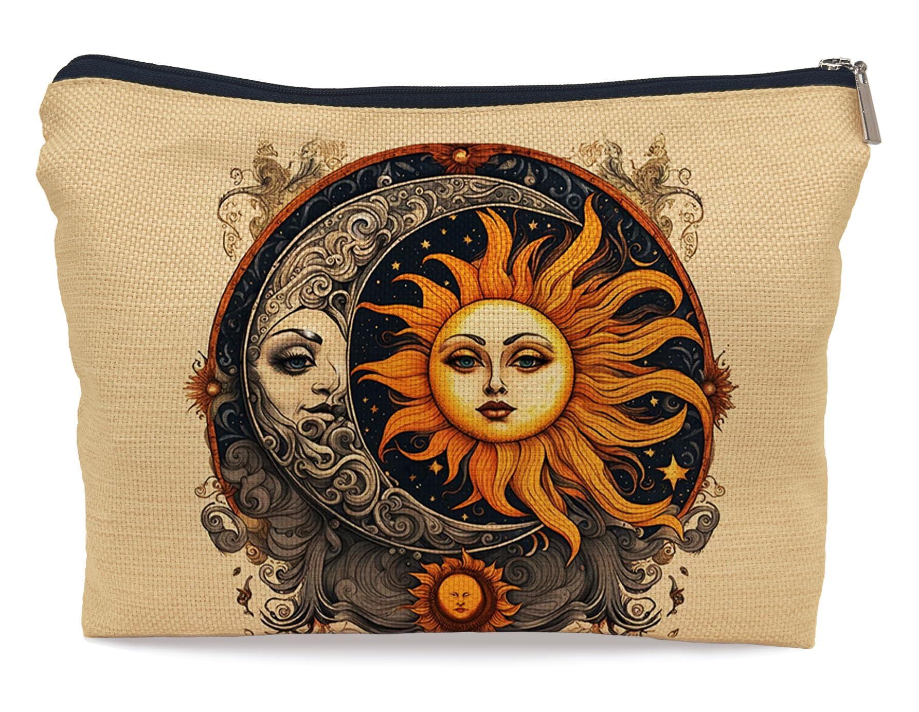 Ayxvt Ayxvt Boho Makeup Bag, Sun and Moon Makeup Bag, Hippie Flower Pouch Floral Cosmetic Bag, Boho Gifts for Women Teen Girls (Boho Sun Moon)