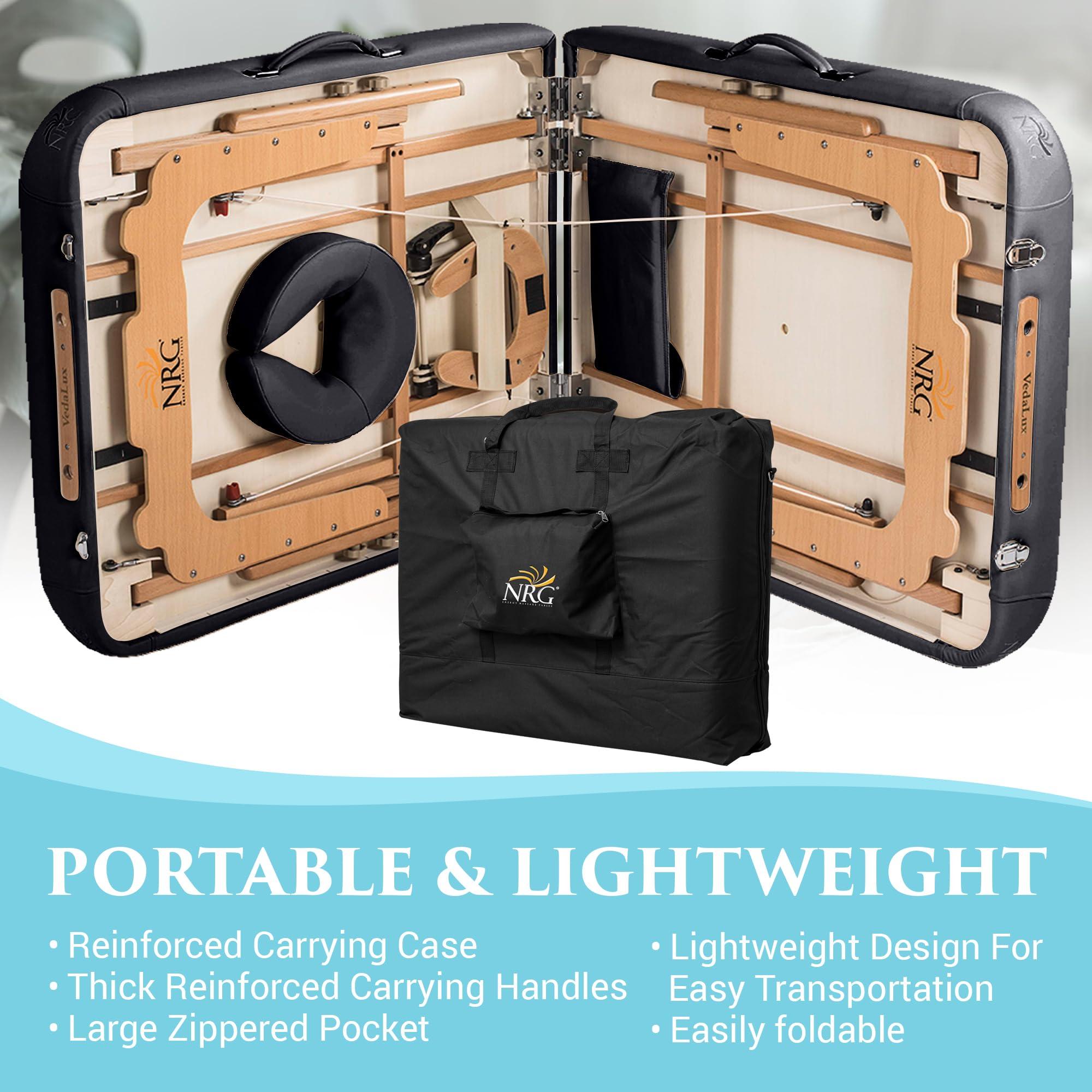 NRG NRG Vedalux Portable Massage Table Package Black - Folding Massage Bed Lightweight Massage Table - Professional Massage Table Spa Bed, Face Cradle, Hanging Armrest, & Carrying Case