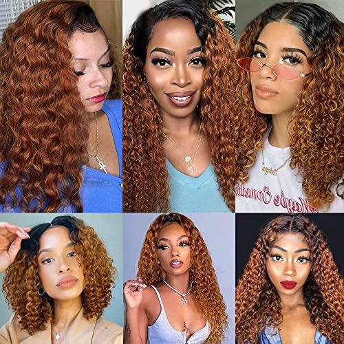 Seeuiegam Ombre 1b30 Deep Wave Human Hair 3 Bundles 24 26 28 Inch Tow Tone Black To Brown Brazilian Remy Hair Grade 8A Human Hair Weaves 3 Bundles Deep Wave Hair Bundles For Women