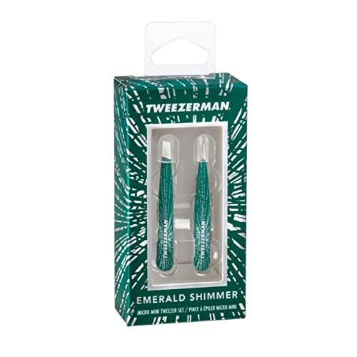 Tweezerman Tweezerman Emerald Shimmer Micro Mini Slant & Point Tweezer Set - Eyebrow Tweezers for Women and Men