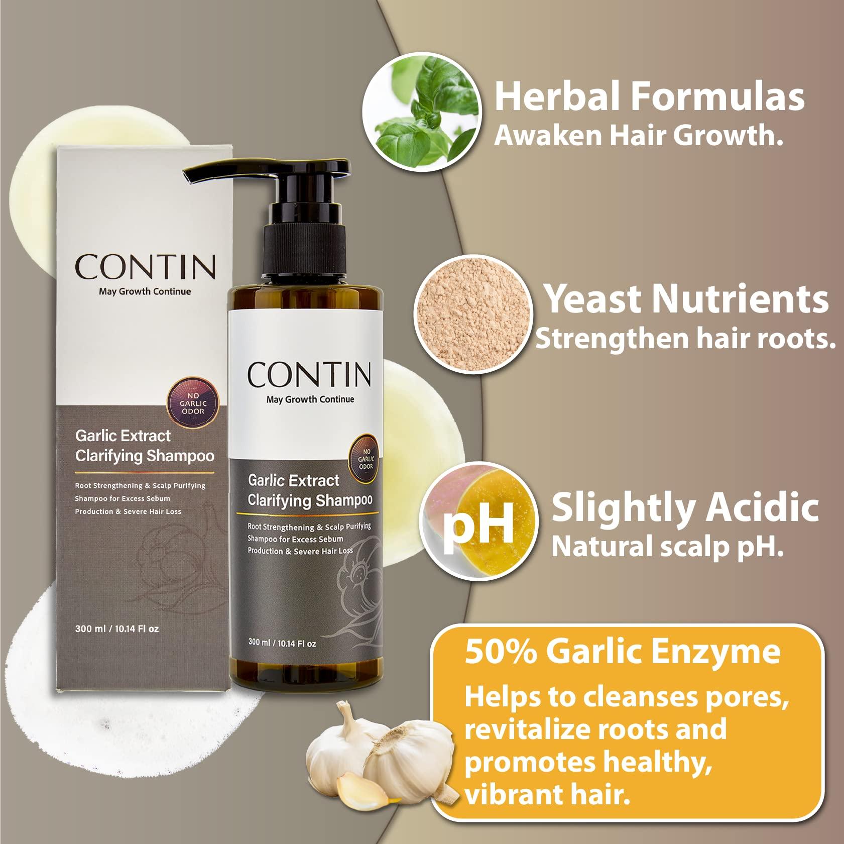 CONTIN CONTIN Garlic Shampoo for Oily Sensitive Hair, Natural Scalp Treatment for Hair Loss and Hair Growth, Anti-Thinning and Anti-Dandruff for Thicker Fuller Hair, Follicle Clarifying, Roots Strengthening, Unscented Hair Care Products for Men and Women, 1