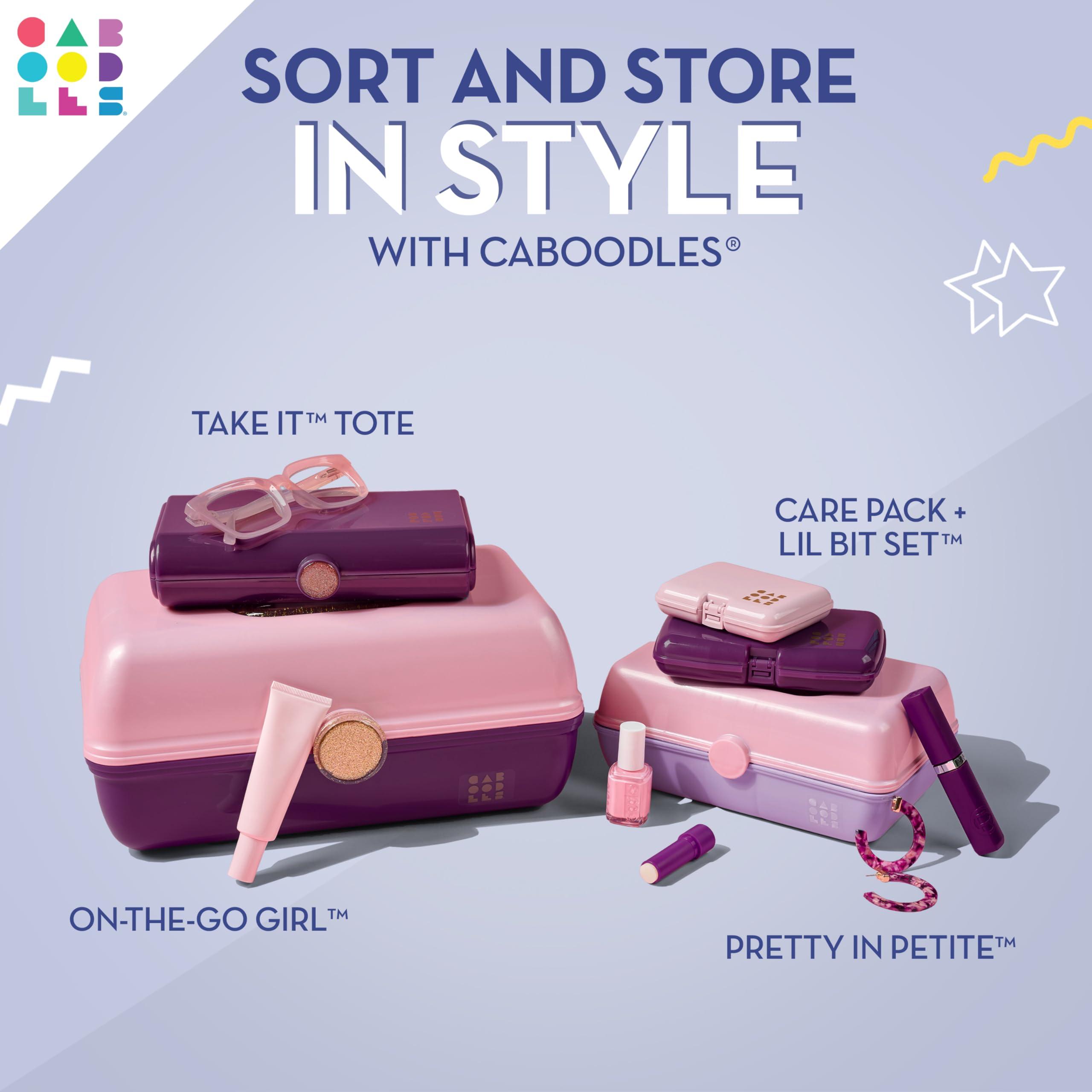 Caboodles Caboodles Pretty in Petite Makeup Box, Two-Tone Periwinkle on Pink, Hard Plastic Organizer Box, 2 Swivel Trays, Fashion Mirror, Secure Latch for Safe Travel