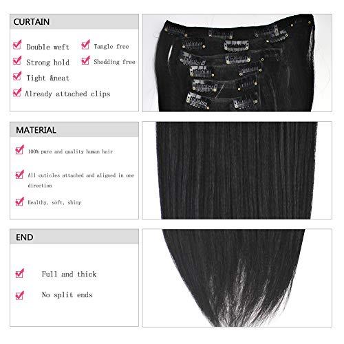Well Beauty Well Beauty Remy Coarse Yaki Straight Thick Double Weft Clip in Human Extensions Natural Black Color for African American Full Head Soft Virgin Hair 7 Pieces 120g with 17 Clips (Yaki Straight 16 Inch)