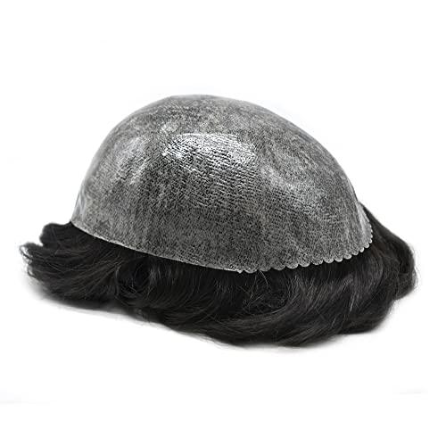 LHC Mens Toupee Full Poly Injection Pu Human Hair System for Men Natural Hairline Hair Unit Replacement Wig (#1 Jet Black)