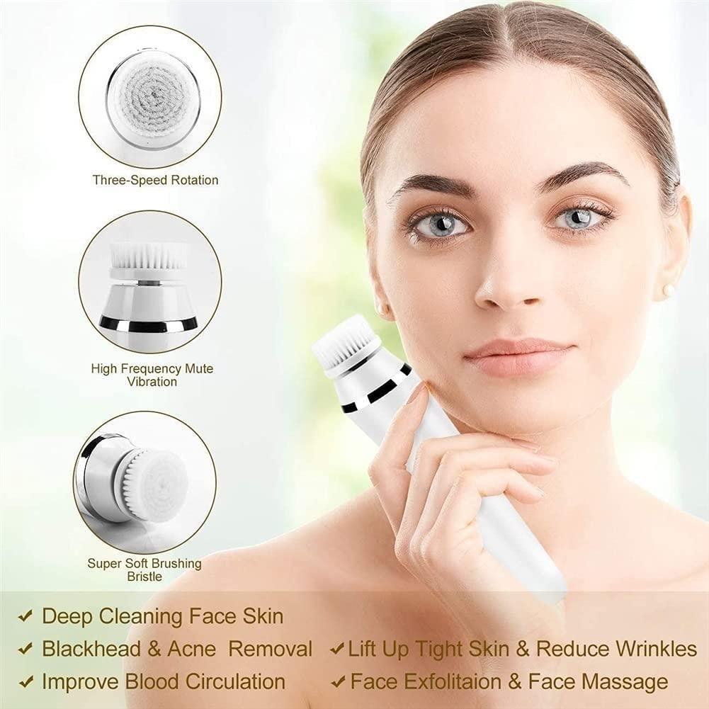 SMSOM SMSOM Electric Facial Cleansing Brush, Face Scrubber Spin Rechargeable IPX7 Waterproof, 3 Brush Heads for Deep Cleansing, Gentle Exfoliating (White)