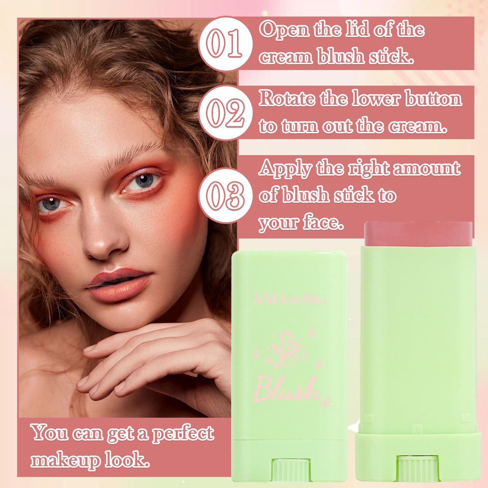 XMXueMei Pink Blush Stick,Lightweight Cream Blush Stick Long Lasting Waterproof Multi Use Makeup Blush Stick for Lips & Cheeks & Face,Waterproof Moisturizing Face Blush for All Skin Tones