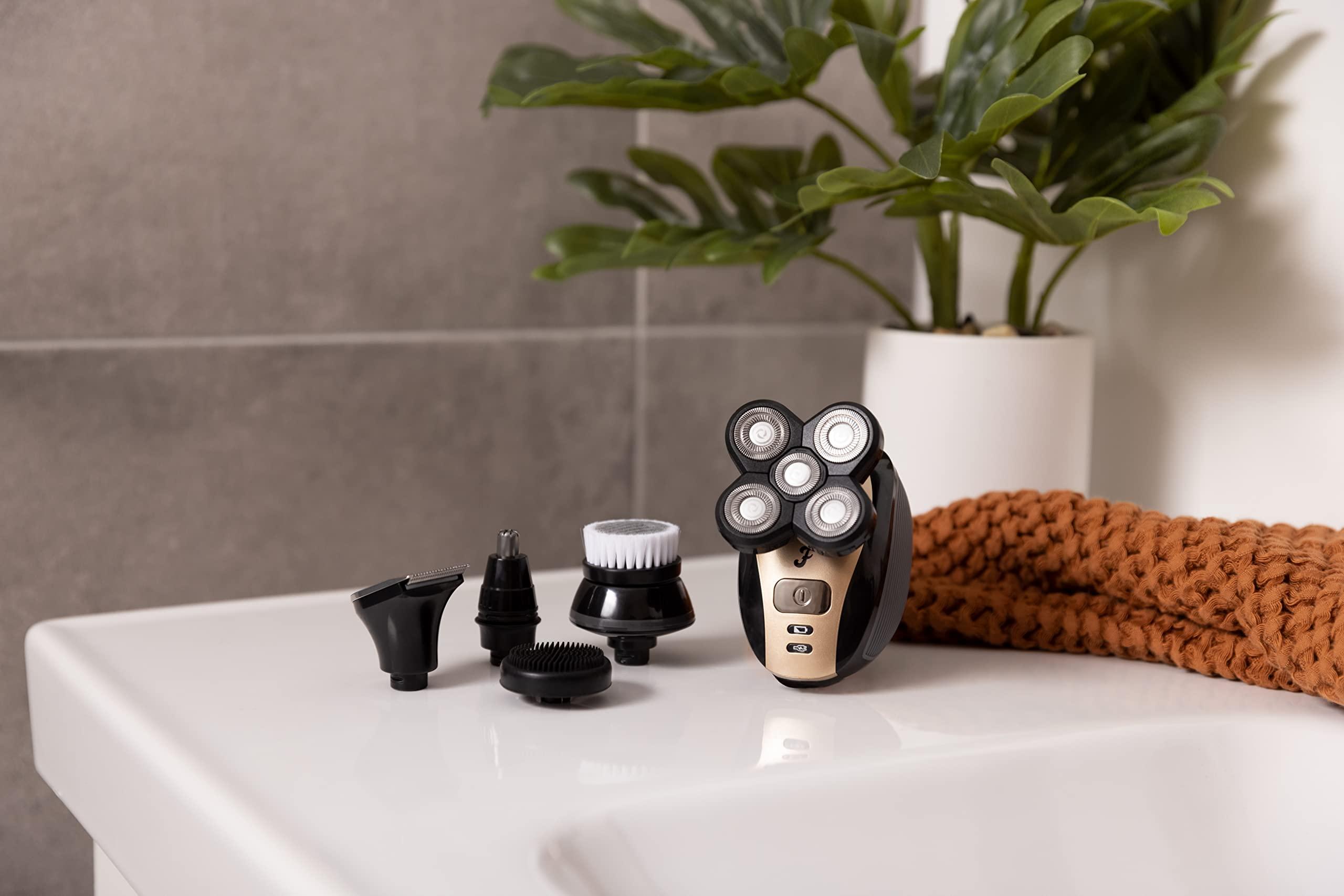 FREEDOM GROOMING The FlexSeries Electric Head Hair Shaver - Freebird - Ultimate Mens Cordless Rechargeable Wet/Dry Skull & Bald Head Waterproof Razor with Rotary Blades, Clippers, Nose Trimmer, Brush, Massager