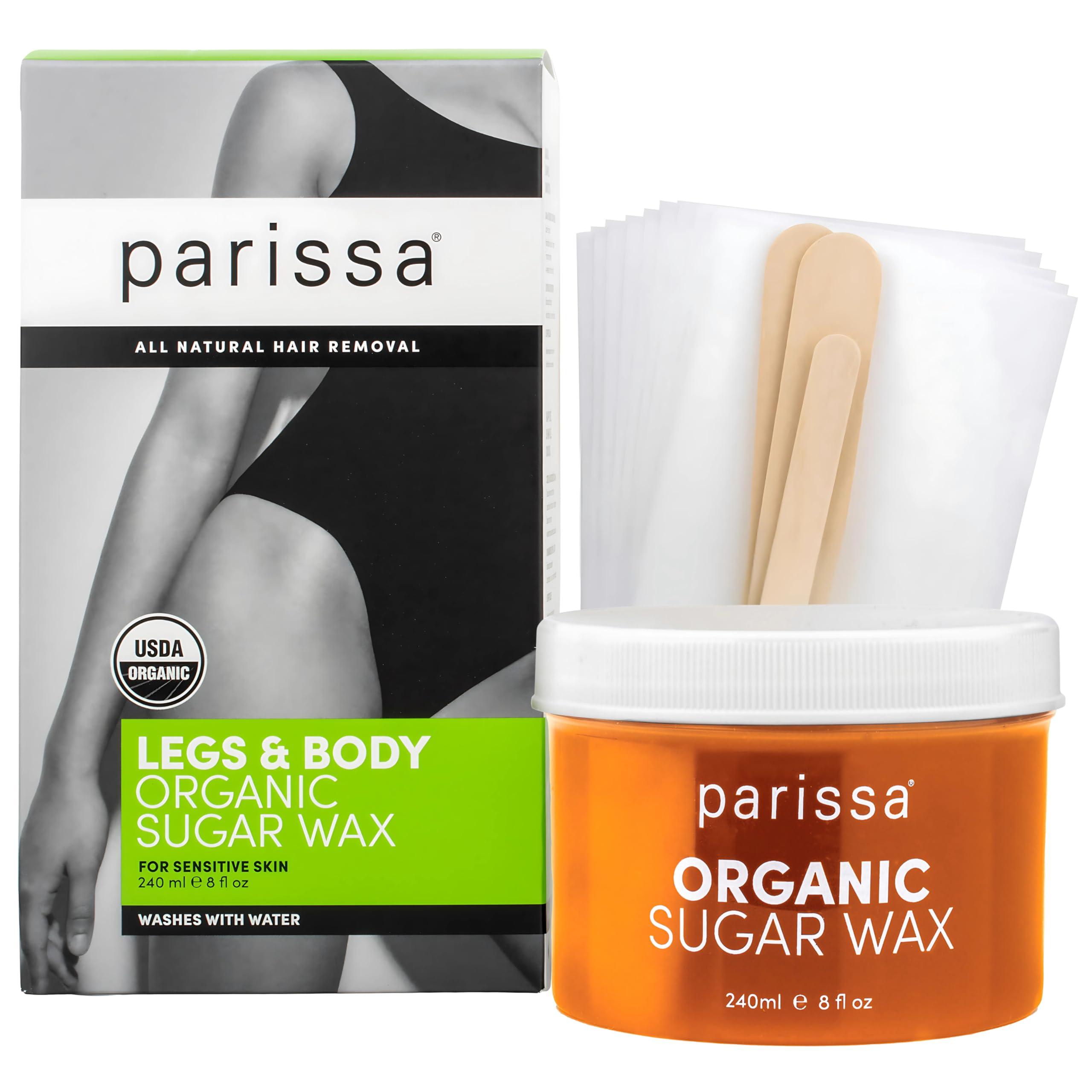 Parissa Parissa Legs & Body Organic Sugar Wax for Sensitive Skin, 100% Natural, Gentle & Washable Formula at Home Waxing Kit, Green, 8 Fl Oz