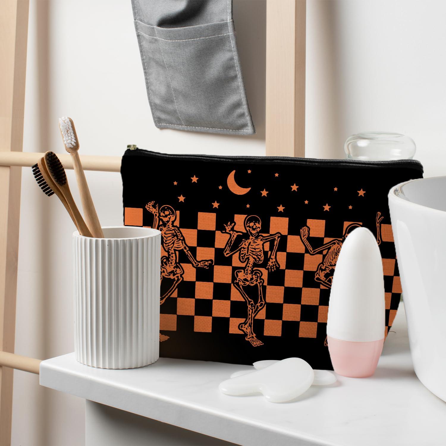 RYYCDOI RYYCDOI Funny Gothic Skeleton Makeup Bag, Halloween Makeup Bag, Halloween Gifts for Women, Witchy Makeup Bag for Women, Dark Academia Makeup Pouch, Cool Makeup Bag, Horror Makeup Bagorange