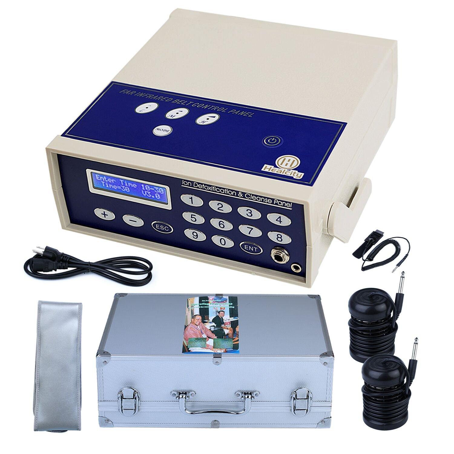 Healcity Healcity Ionic Foot Bath Detox Machine Birthday Gift Professional Negative Hydrogen Ion Foot Detoxification System with 2 Detox Arrays Far Infrared Wrist Strap Waist Belt Storage Case