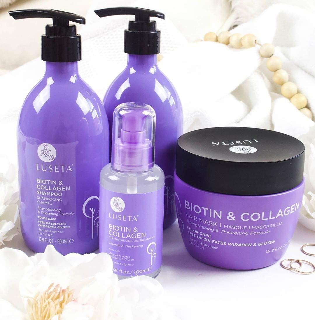 L LUSETA Luseta Biotin & Collagen Hair Growth Set: 16.9oz Shampoo, 16.9oz Conditioner, 3.38oz Serum, and 16.9oz Mask