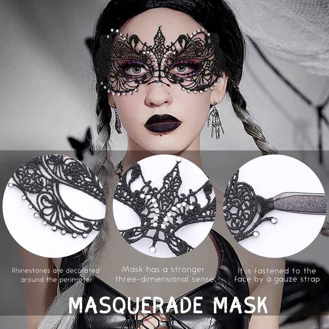 Tgirls Tgirls Lace Mask for Women Rhinestone Sexy Masquerade Masks Costume Party Lace Face Mask Halloween Eye Mask (Black)