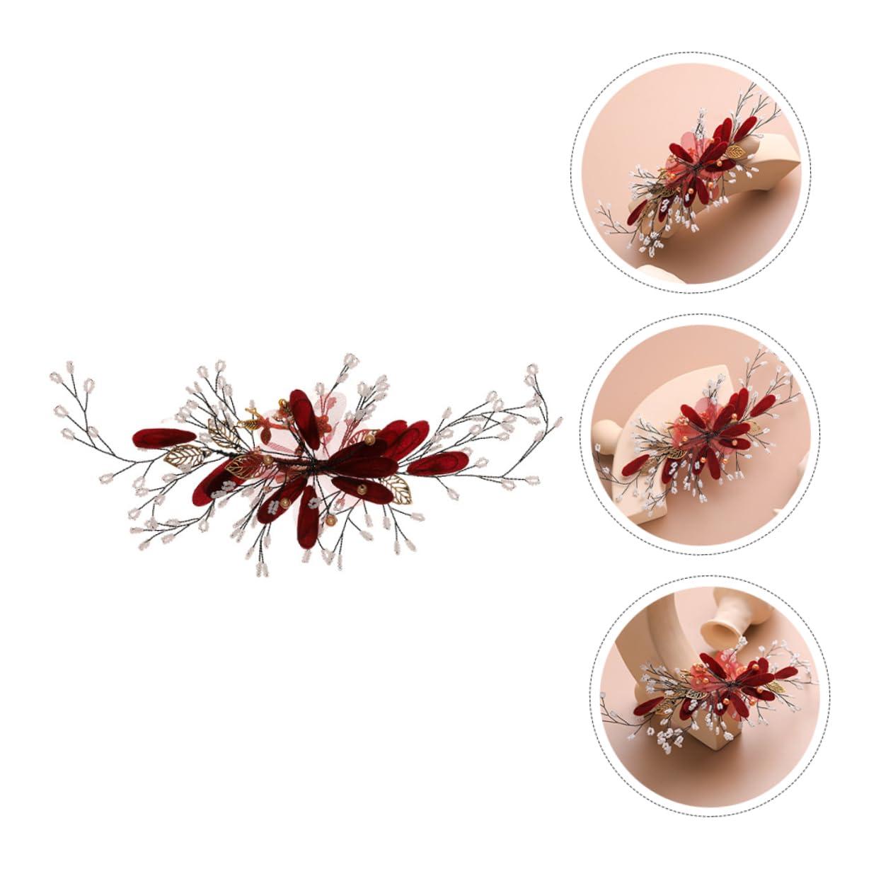 Beatifufu Beatifufu Red Flower Bridal Hair Clip Clip for Hair Floral Hair Clamp Barrette Set